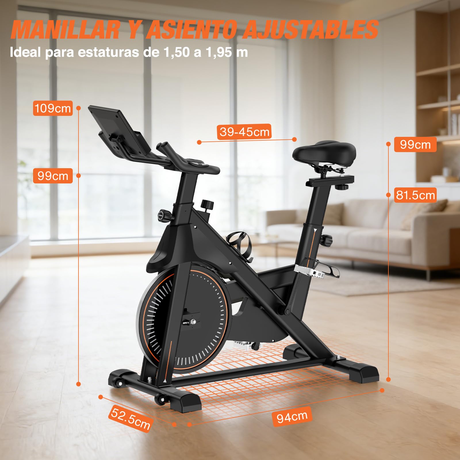 DH FitLife Bicicleta Estática para Casa 2026, Silenciosa con Resistencia Magnética, Freno de Emergencia, Ajustable 150–195 cm, Pulsómetro, APP y Monitor para Cardio en Casa | APP & Sensor de Pulso|Manillar Multi-Posiciones|Sillín Ajustable|Freno de Emerge