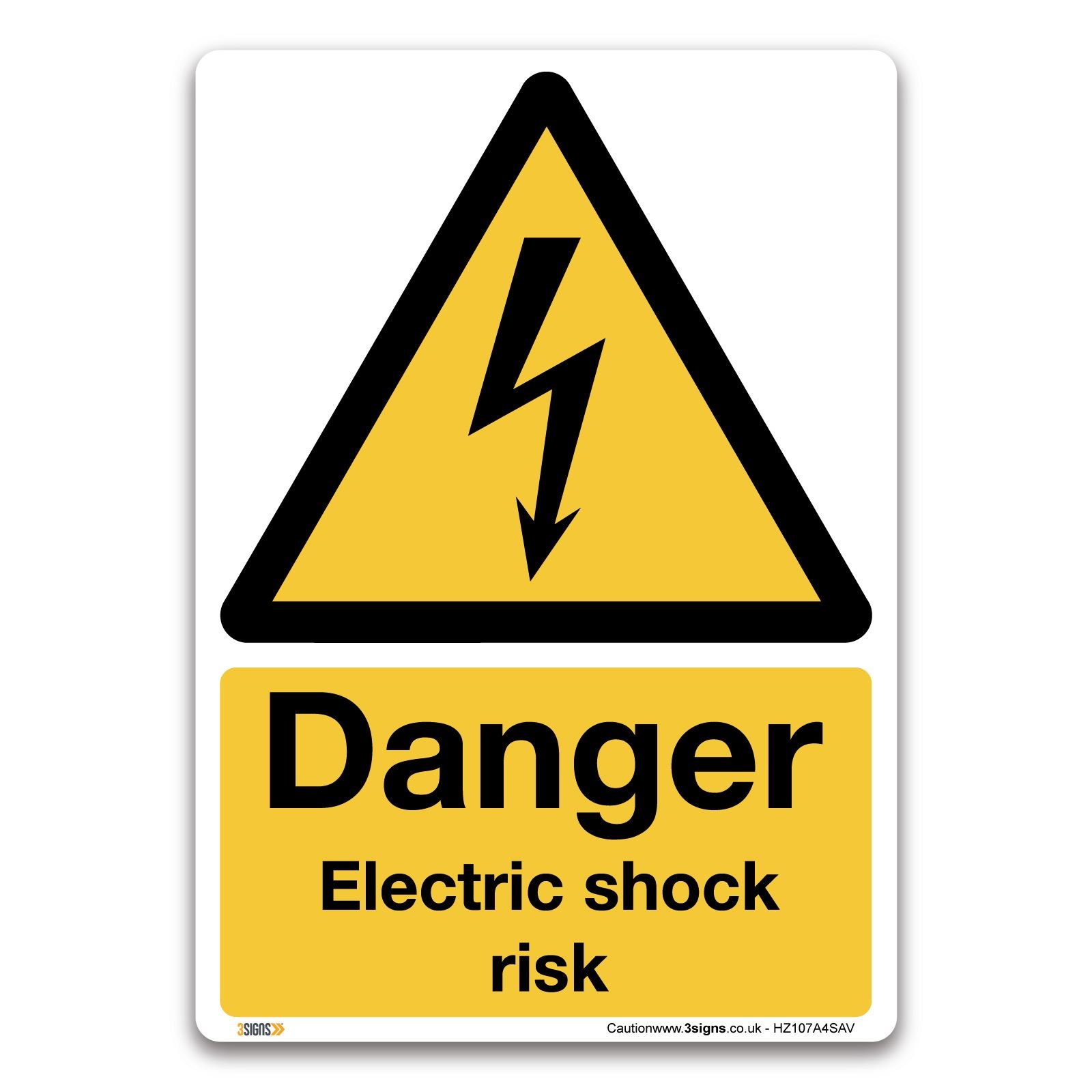 3 Signs Danger Electric Shock Risk Sign - A4 Self-Adhesive Vinyl Sticker - Warning Construction Security
