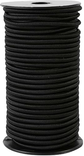 Strong and Durable Bungee Cord Roll - 3/16" x 100ft Elastic Cord, Kayak Stretch String Rope, Bungee Shock Cords for Repairing Tent Poles, DIY, Tie Downs, Black