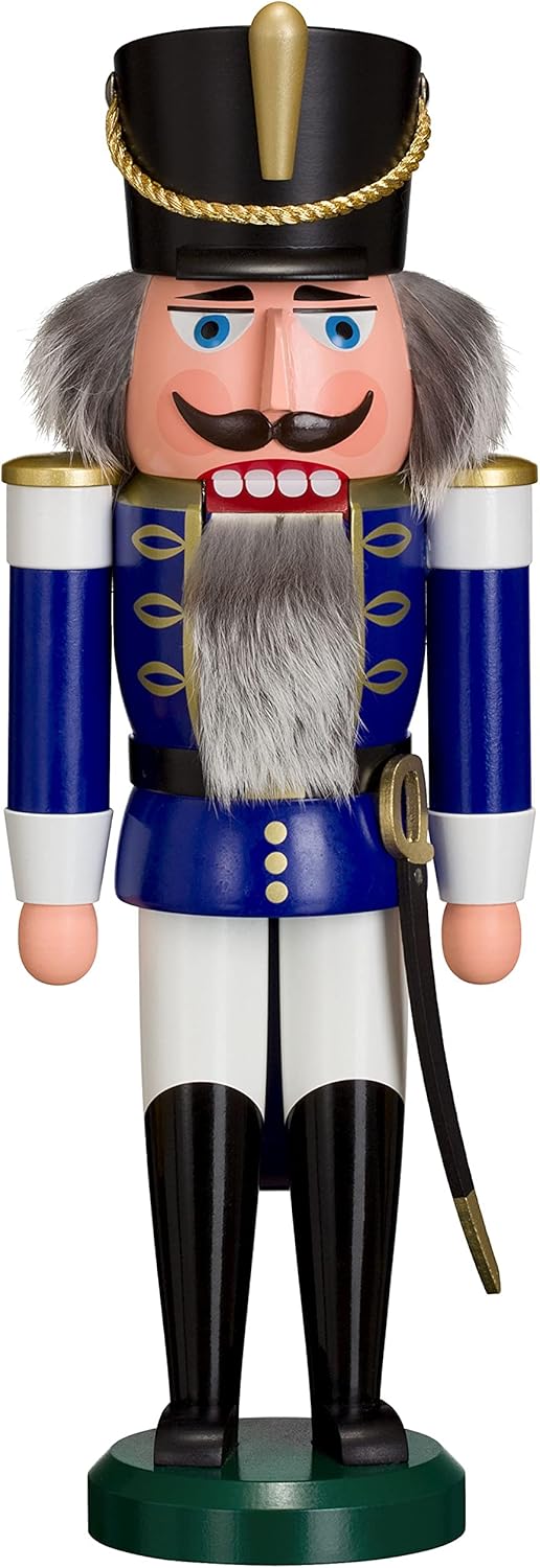 Seiffener Volkskunst Nutcracker from the Ore Mountains | Husar with Sabre 37 cm | Nutcracker Decorative Figure | Original Ore Mountains Folk Art | 11202/2 | Blue