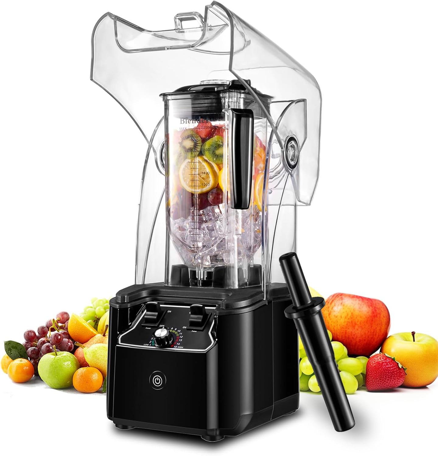 Commercial Blender for Smoothies 2200W, 80 Oz, 15 Speeds, 6-leaf Stainless Steel Blade, Heavy-Duty Commercial Blender for Smoothies, Ice Crush, Shakes, Self-Cleaning, Black