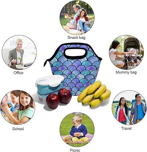 Miniatura 2 de Naanle Bolsa de almuerzo aislada con cremallera para adultos, adolescentes, hombres y mujeres, loncheras de sirena oceánica, loncheras para preparar