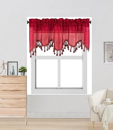 Miniatura 10 de Cenefa de cortina de ventana de cascada de seda sintética sólida con borlas de 55 x 18 pulgadas, ondulado (2, negro)