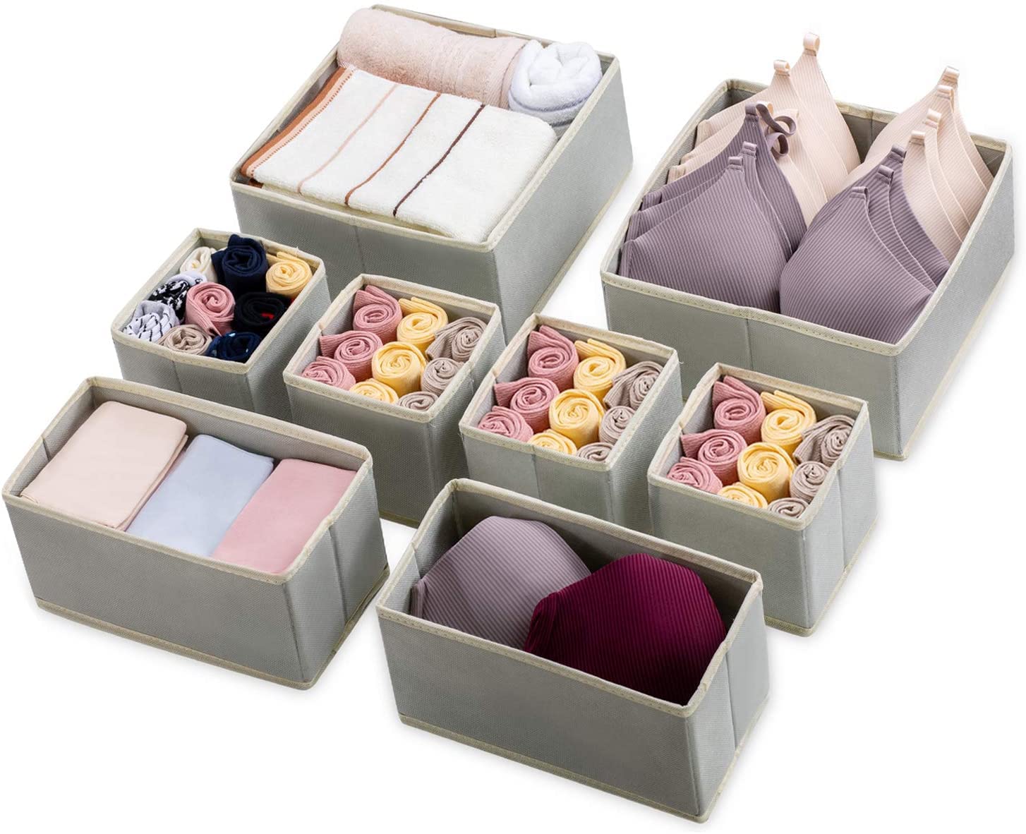ArabestFoldable Cloth Storage Box, 8 Pcs Grey Drawer Organizers for Clothing, Underwear Drawer Organizer and Closet Dividers, Clothes Drawer Organizer for Bras, Baby Clothing, T Shirt, Socks