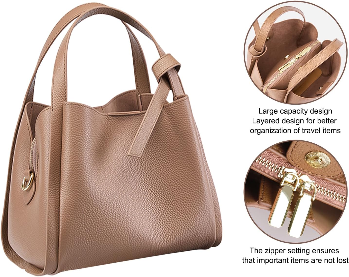 Bucket Bags for Women, Genuine Leather Handbags Small Crossbody Purses, Shoulder Bags with an Adjustable Strap - Image 4