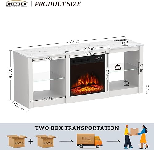 Miniatura 20 de BREEZEHEAT Soporte de TV eléctrico con chimenea de 36 pulgadas de hasta 80 pulgadas, centro de entretenimiento LED con puertas de alto brillo,