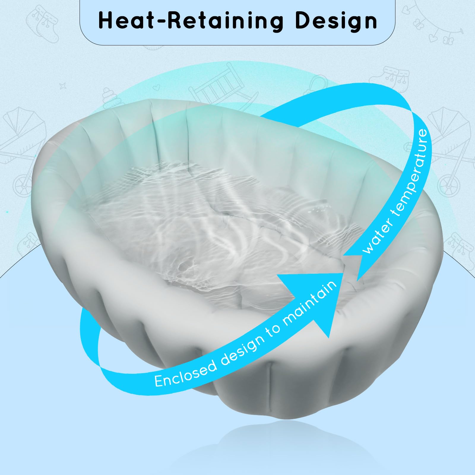 Vaschetta Bagnetto Neonato, Vasca da Bagno pieghevole, Vaschetta Bagnetto Gonfiabile da Viaggioper Bambini Neonati Senza Pompa ad Aria, Antiscivolo Gonfiabile Vasca da Bagno da 0 a 24 Mesi,Blu