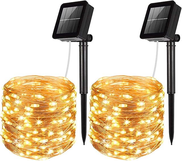FANSIR Solar String Lights, Upgraded 2 Pack 200 LED Solar Fairy Lights 66 ft 8 Modes Waterproof Indoor/Outdoor Copper Wire Garden Decorative Lighting for Patio, Tree, Party, Home, Wedding (Warm White)