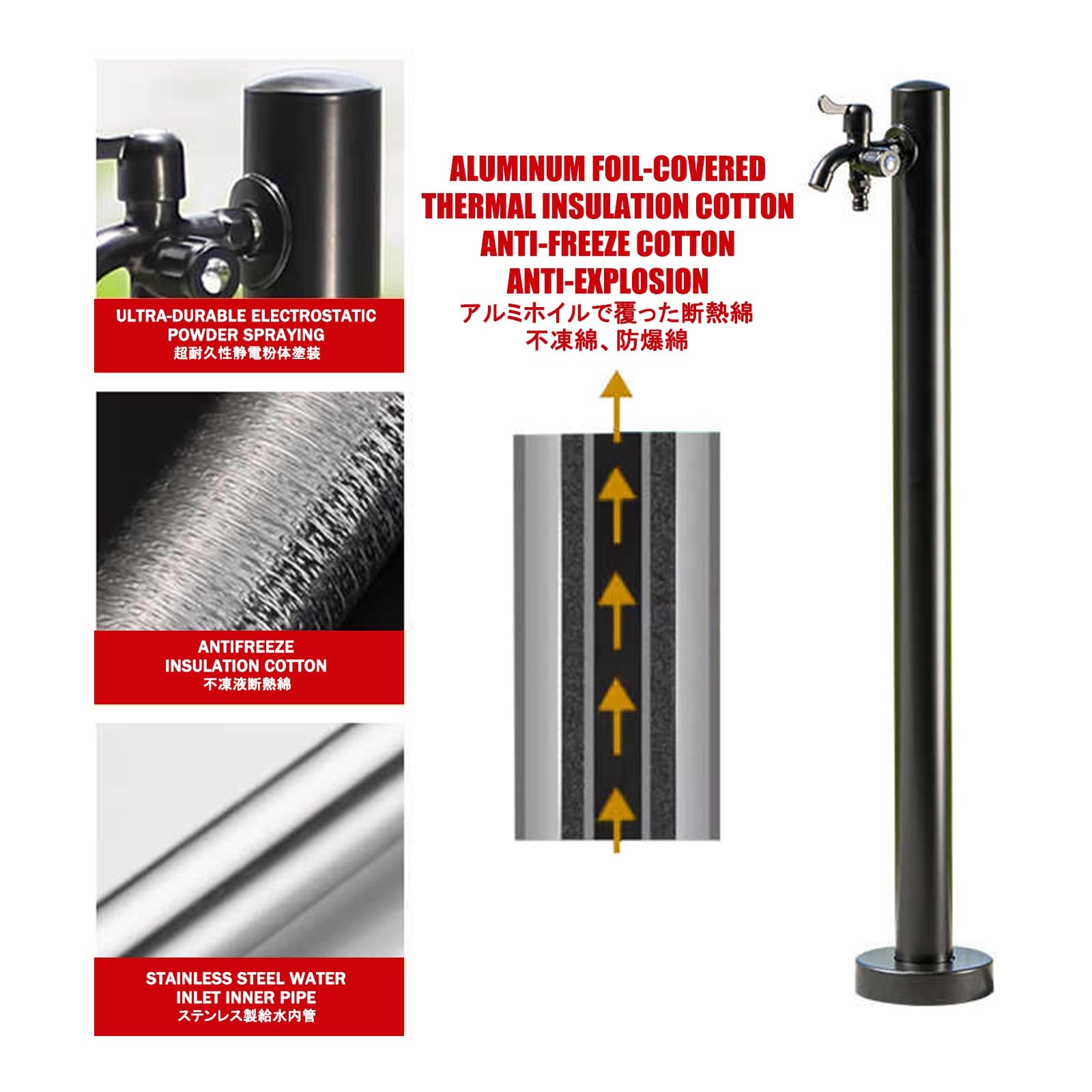 Edelstahl Vertikaler Garten Wasserhahn Outdoor Antifreeze Freistehende Säule für Rasen, Terrassen und Hinterhöfe