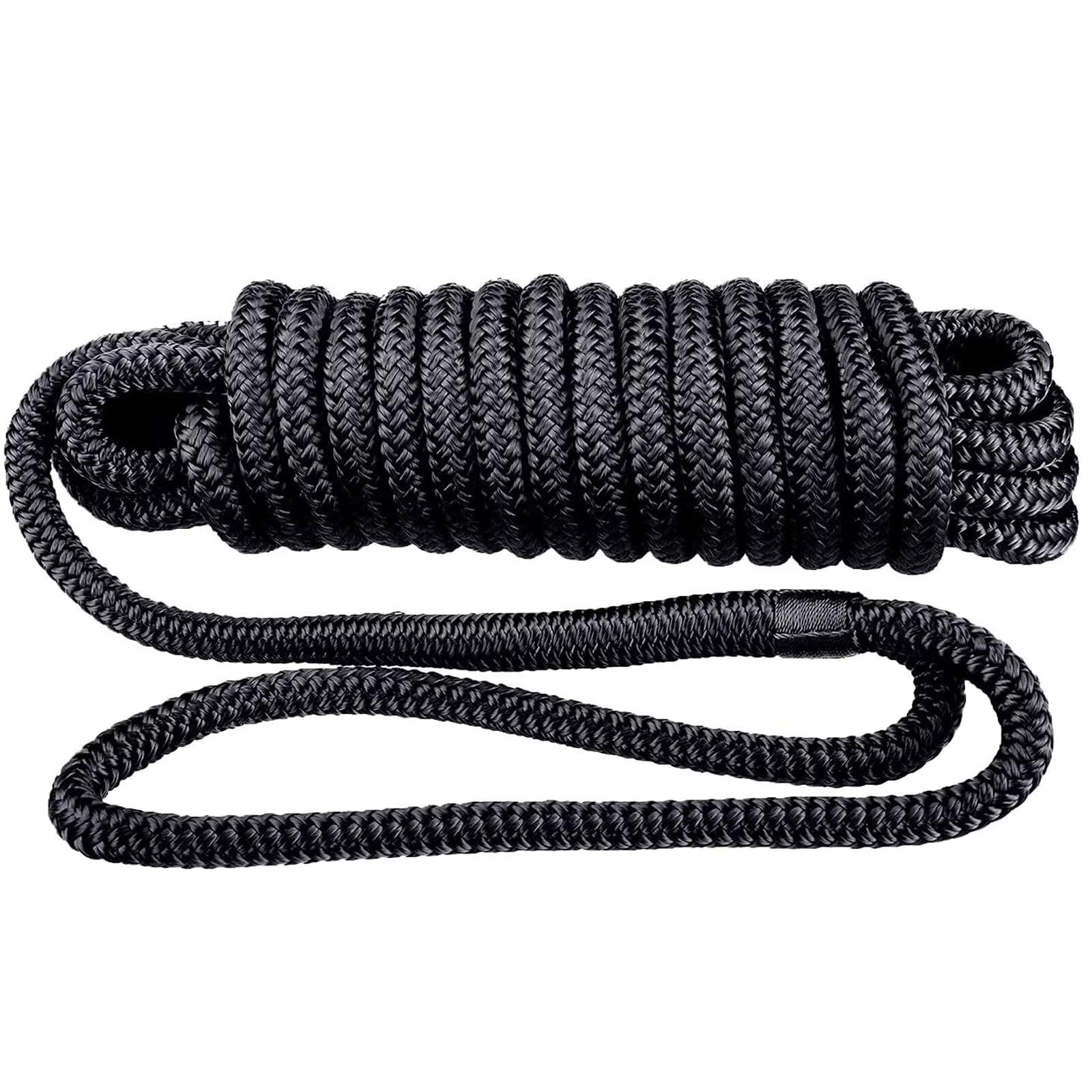 BOOMSTART Lot de 4 cordes d'amarrage pour bateau - 12 mm - Avec œillet en nylon - Double tresse - Diamètre : 12 mm - Longueur : 6,1 m - Œillet : 30,48 cm - Charge de rupture : 2240 kg - Noir