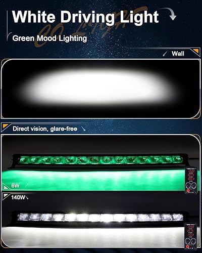 Miniatura 4 de CO LIGHT Barra de luz LED curvada de una sola fila de 30 pulgadas, 140 W, 30000 lúmenes, 6000 K, arnés de cableado de luz ambiental blanca y verde,