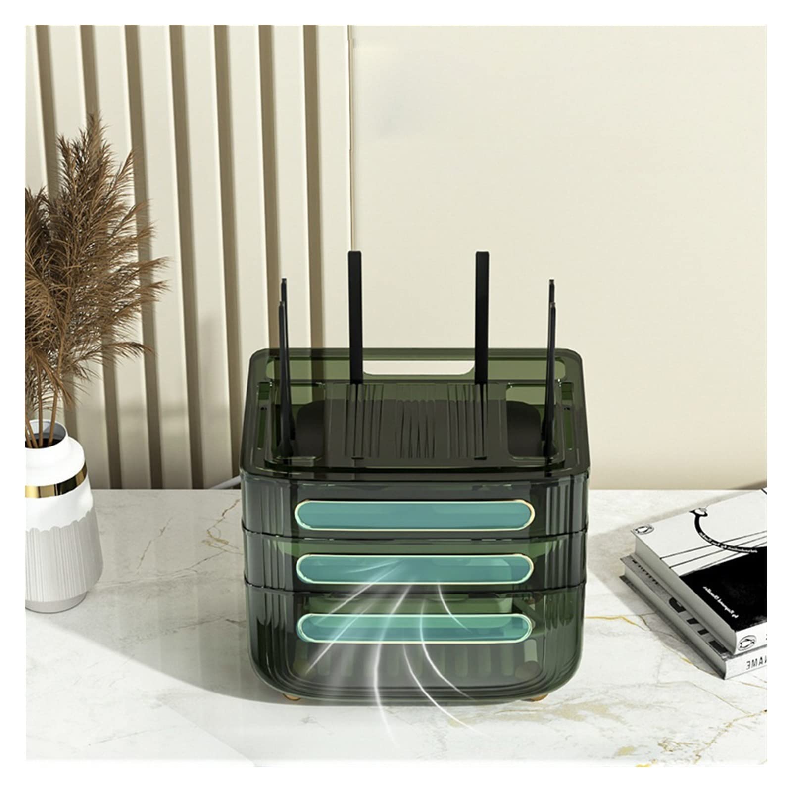 Scatola Nascondi Cavi Presa for Cavo Rack Set-Top Box TV Wireless WiFi Finitura Scatola di immagazzinaggio Router casa Camera da Letto Soggiorno Scatola di Gestione dei Cavi(Green)