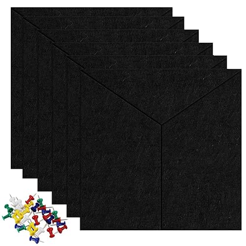 Uoisaiko Große Filz Pinnwand Selbstklebend 30x30cm, 6 Stück Filzboard Memotafeln Memo Boards mit 30 Pinnnadeln Bulletin Board Wanddekoration für Büro Küche, Fotos Memos - Freiform - Black
