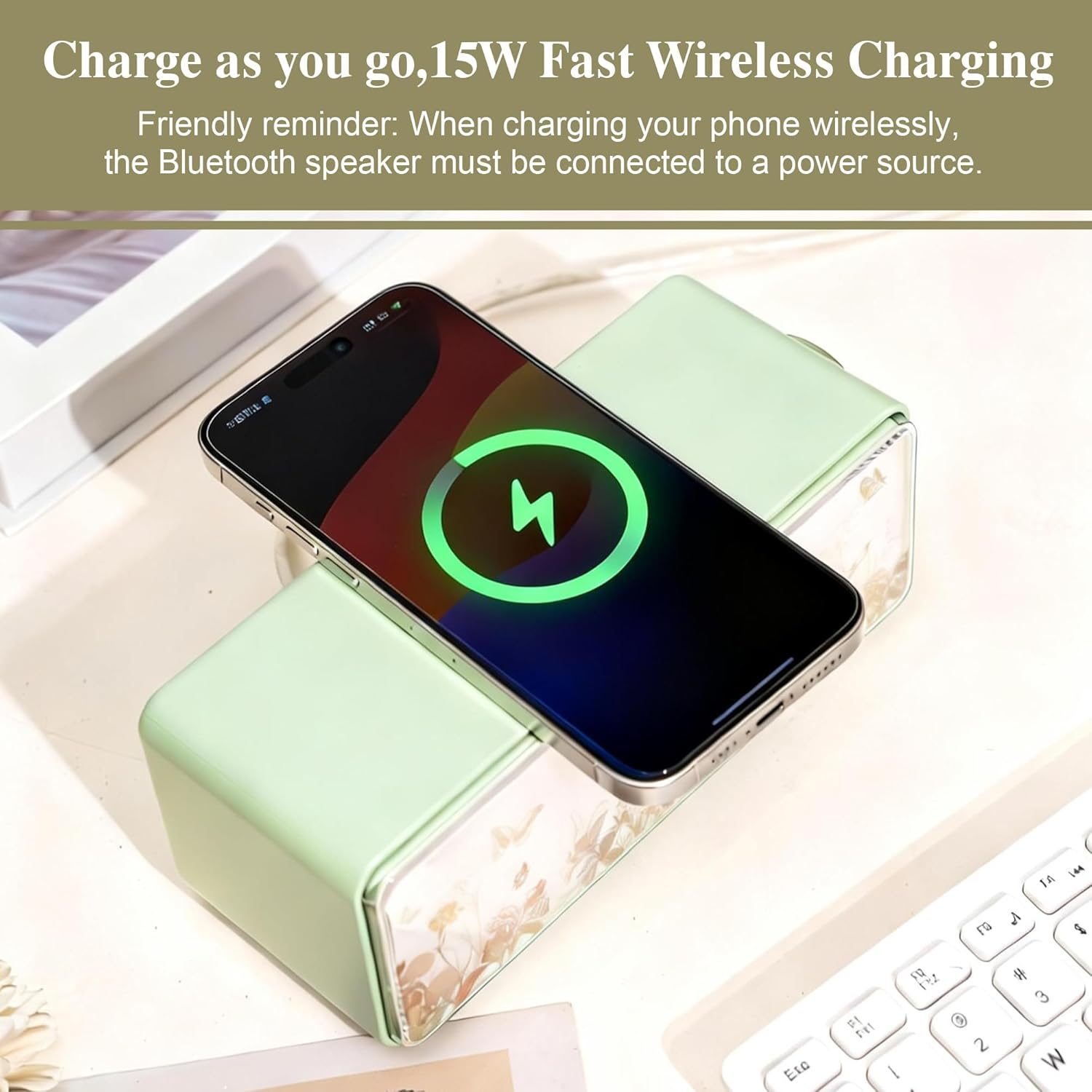 DUSVALLY Bluetooth Speaker with Fast Wireless Charger, Adjustable Night Light for Bedroom, Pillow Speaker for Sleeping–4-in-1， Green