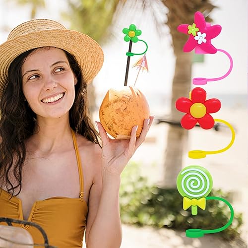 Miniatura 7 de Juego de 12 fundas de silicona para popotes reutilizables, con forma de corazón, tapas portátiles a prueba de polvo para popotes de 0.315 a 0.315