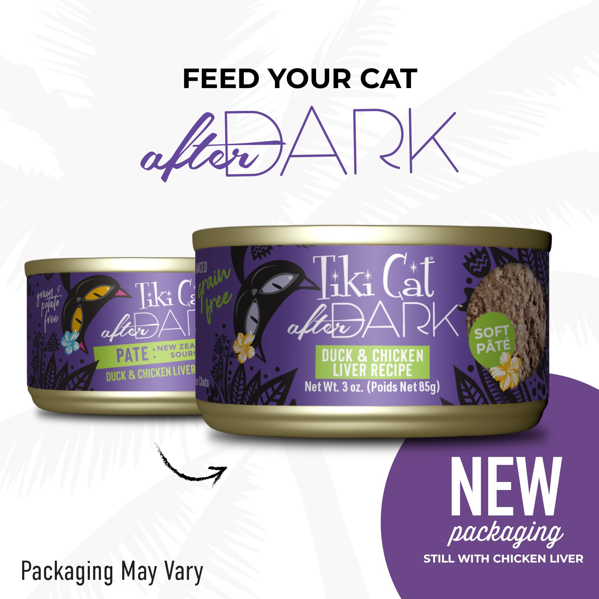 Tiki Cat After Dark Pate, Duck & Chicken Liver, High-Protein and 100% Non-GMO Ingredients, Wet Cat Food for Adult Cats, 3 oz. Can (12 Count)