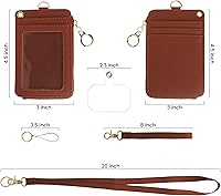 Vista 101 de Soporte de tarjetas de ID 2 en 1, cartera chica multiusos, correa de muñeca extraíble, cordón para cuello, ventana clara, 5 ranuras, para teléfono