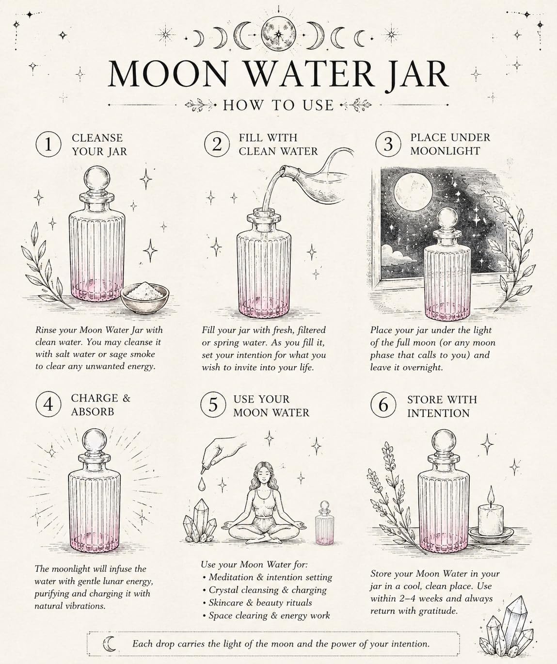 Moon Water Jar Set, 2 Pack Glass Bottles with Moon Charms Blue
