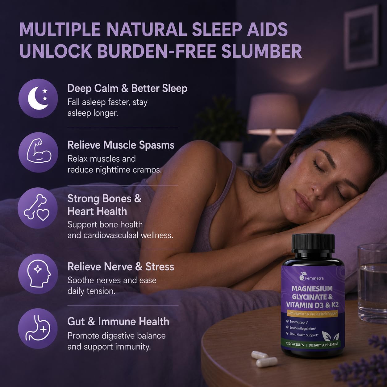 Magnesium Glycinate 600mg Vitamin D3 K2 for Sleep & Muscle, 120 Capsules — Amazon image 5