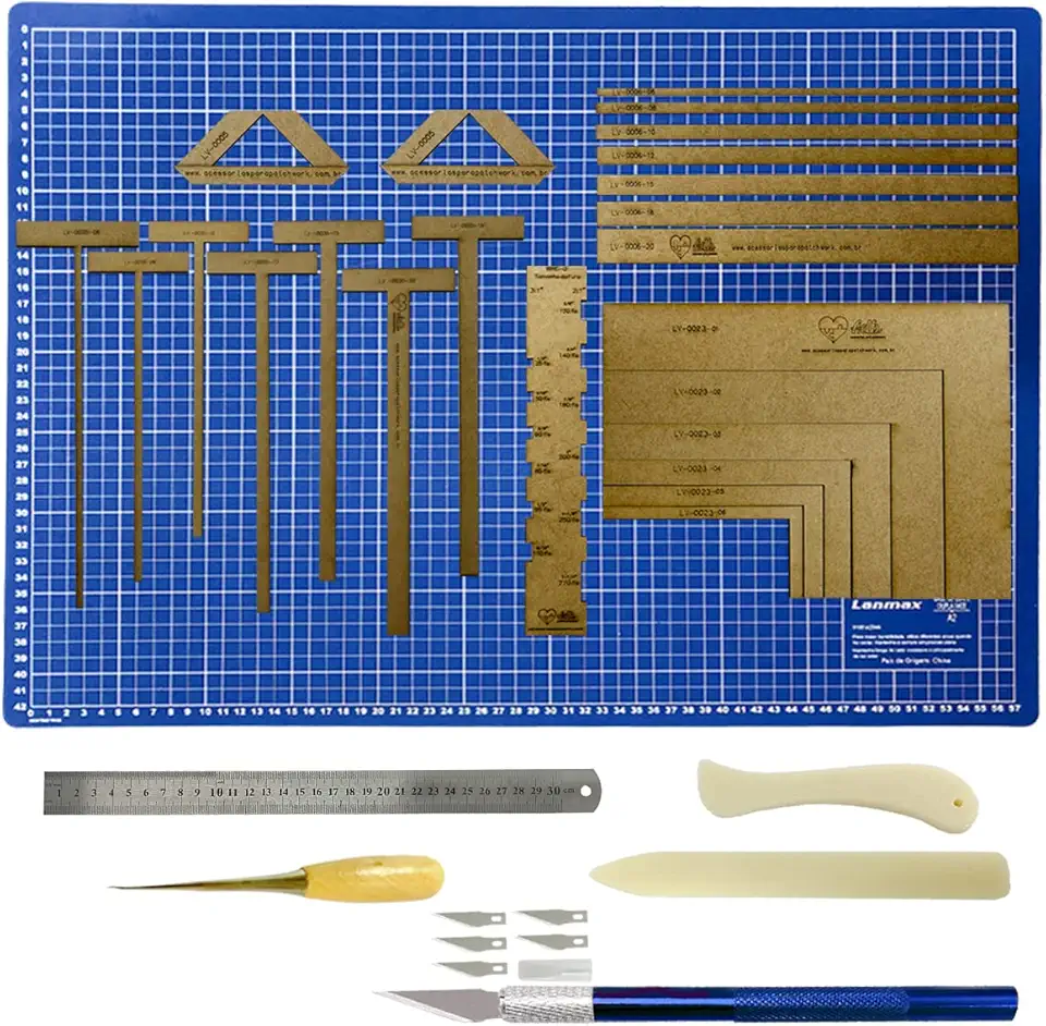 Base De Corte Azul A3 45x30 Kit Scrapbook Réguas Gabaritos MDF Wireo (Estilete Azul)