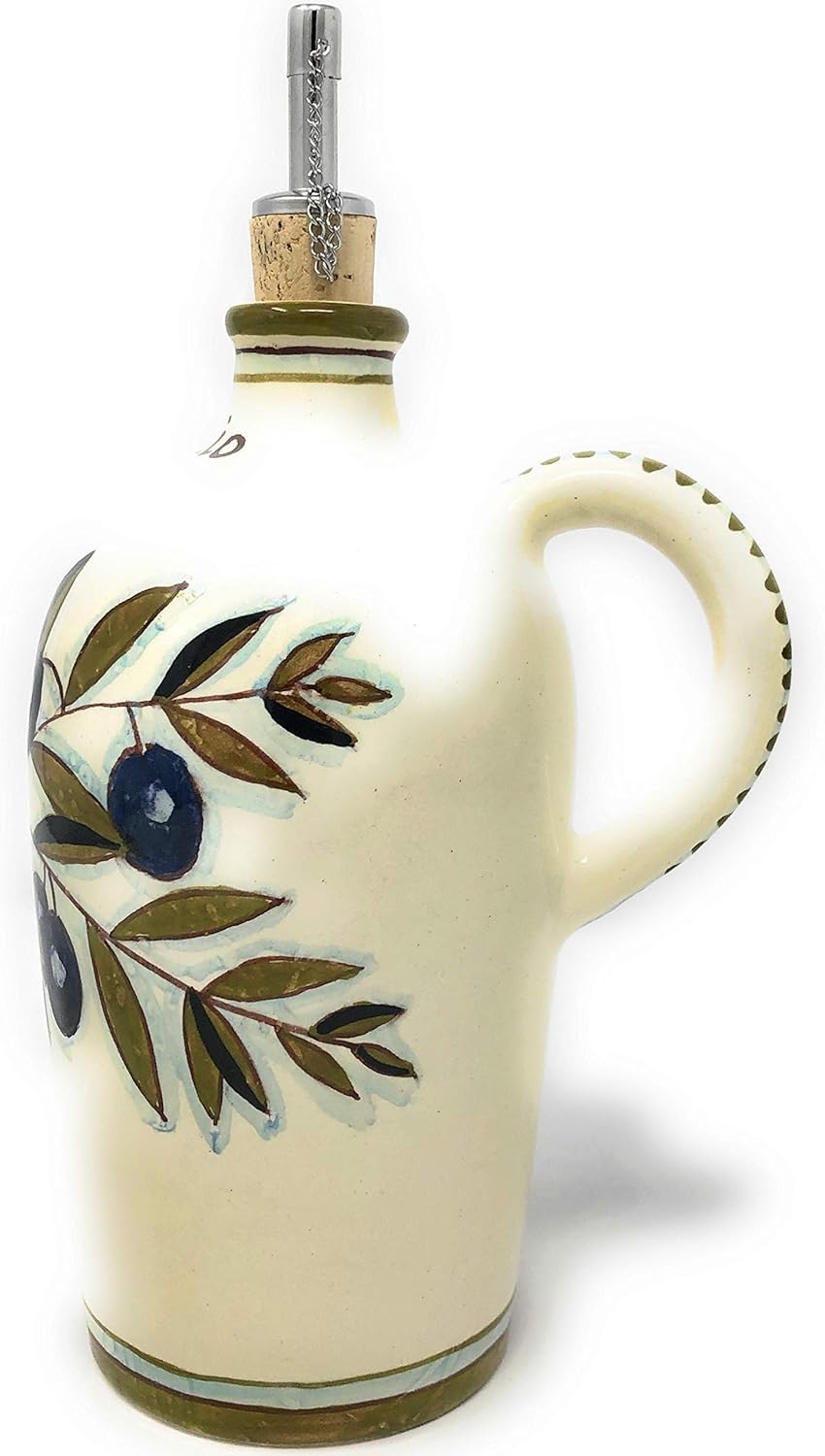 CERAMICHE D'ARTE PARRINI - Italian Ceramic Art Pottery Oil Cruet Bottle Hand Painted Decorated Olives Made in Italy Tuscan