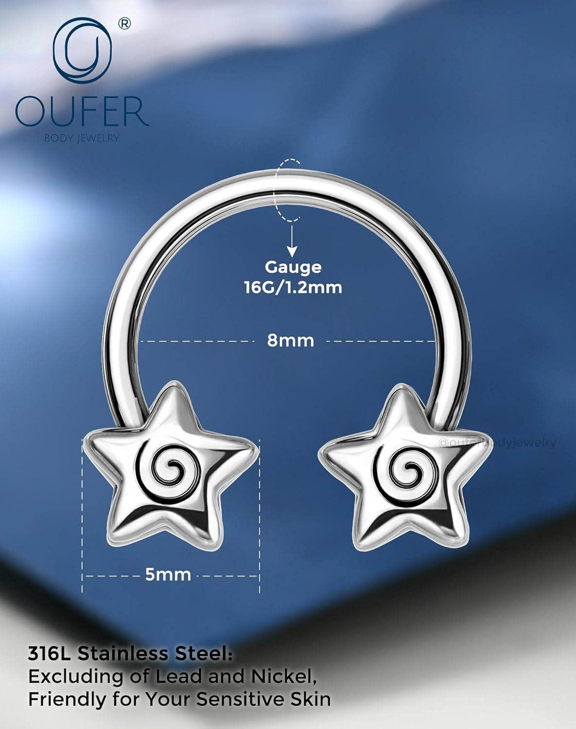 OUFER Septum Rings 16g Septum Jewelry Star Daith Earrings Gothic Tragus Helix Piercing Jewelry for Women Men - Image 6