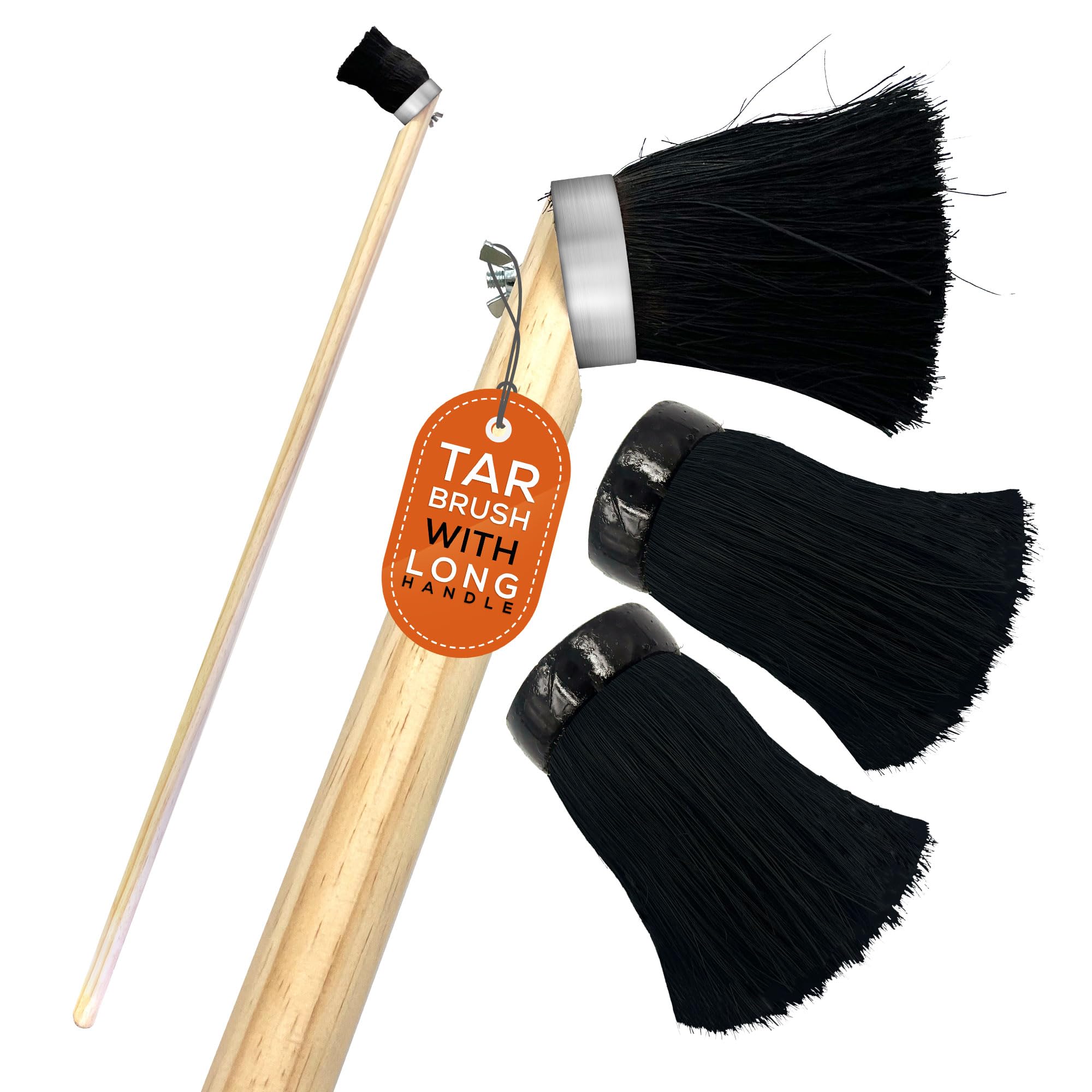 Tar Paint Brush Long Handled with 2 Replacement Heads - Tar Brush for Bitumen Paint, Resin, and Tar - For Decking, Roofing, Siding, and Asphalt Repair Paint Brushes Ceiling Paint Tool