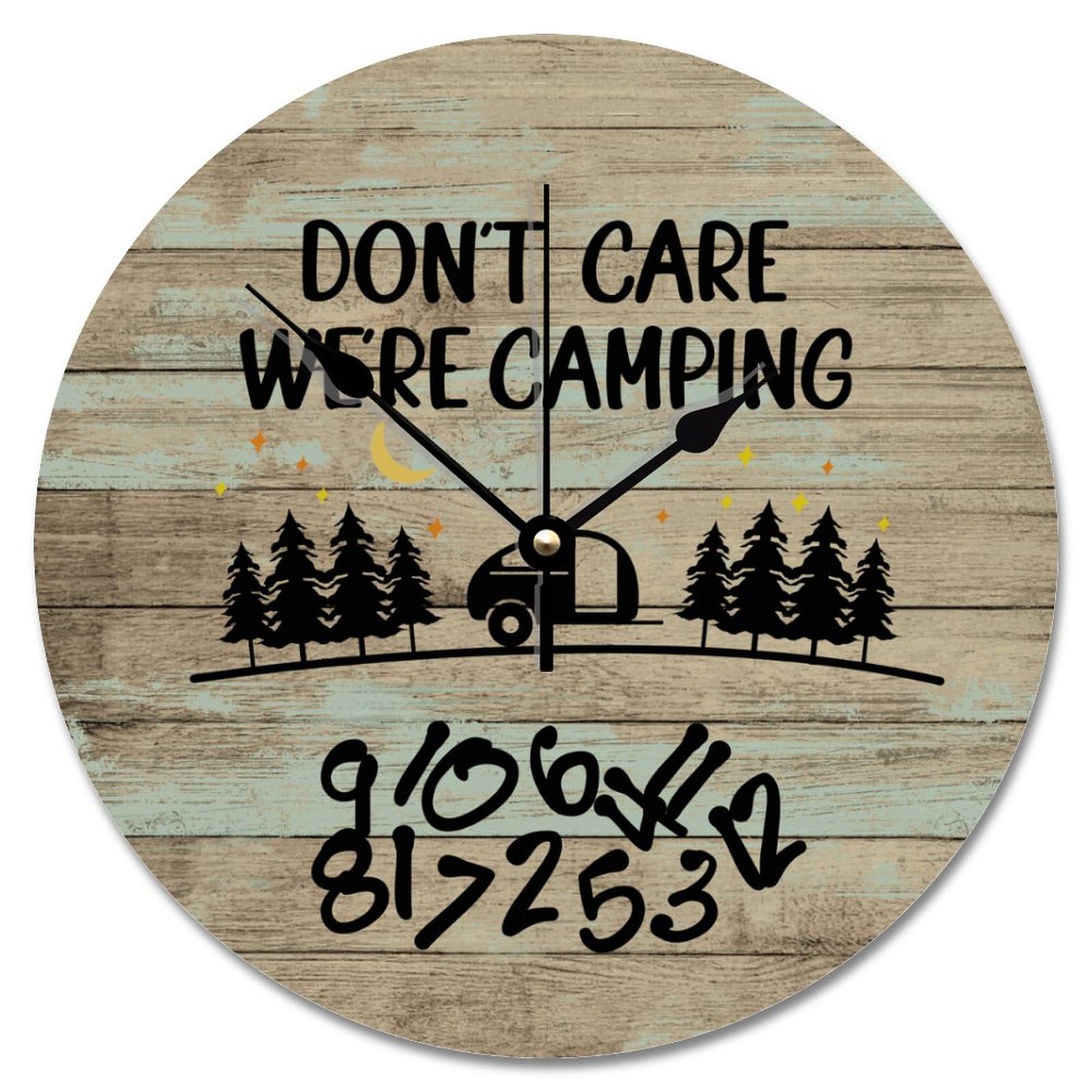 ArogGeld Dont Care were Camping Wall Clock Personalized Floral Pattern Wall Clock Silent Non Ticking Wooden Wall Clock Battery Operated Esay Read for