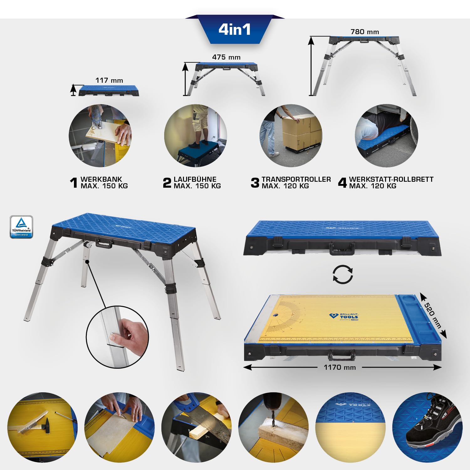 BRILLIANT TOOLS BT180000 Banco da lavoro universale 4in1 [Powered by KS TOOLS]