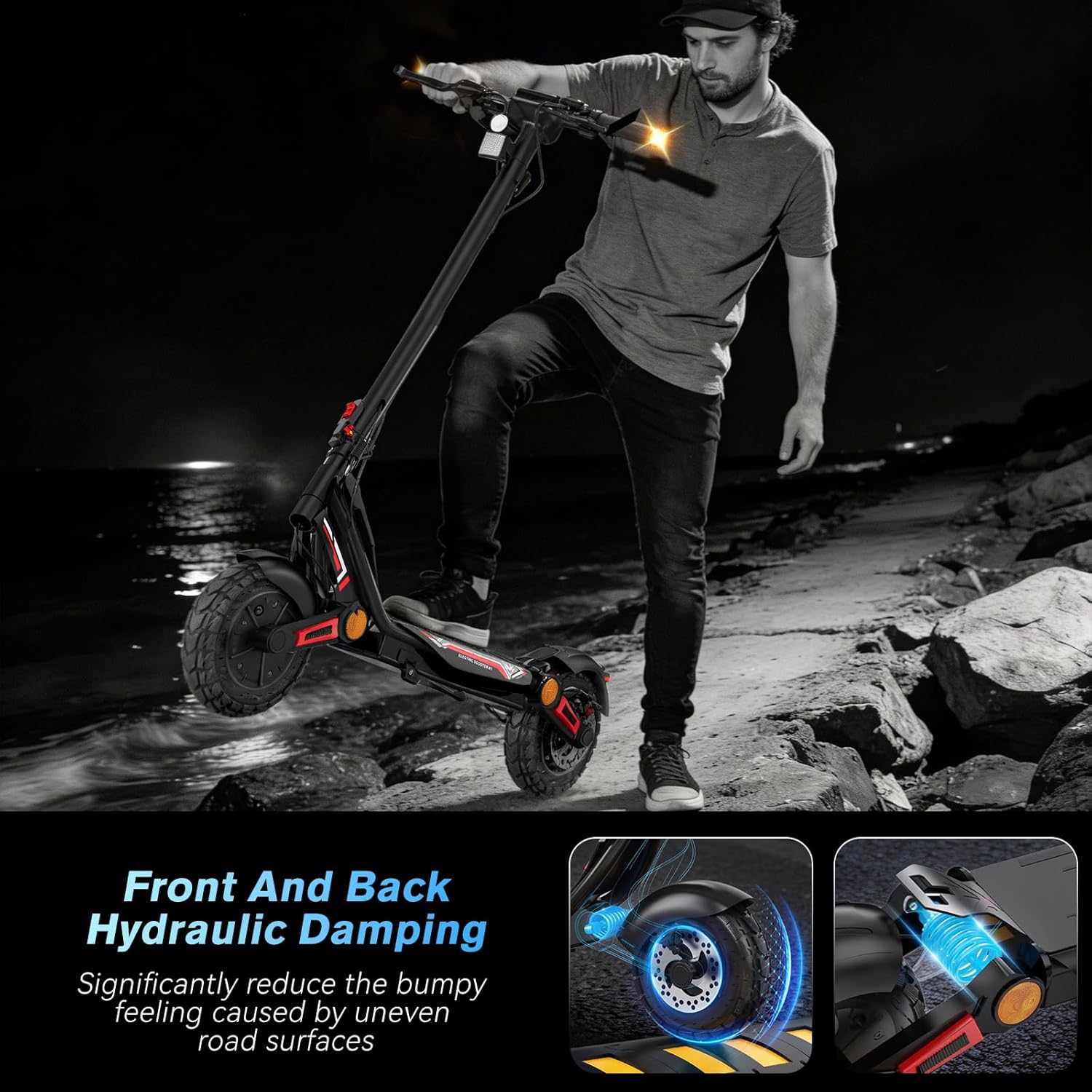 Adult Electric Scooter, 35MPH Fast E-Scooter with 45Miles Long Range, 10 Inch Off-Road Tires, IP54 Waterproof, Foldable & Portable Commuter Scooter for Adults & Teens