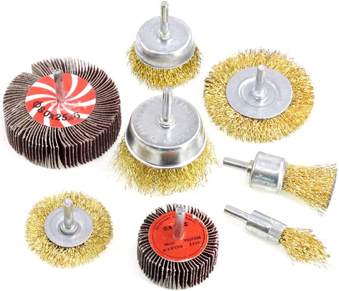 Swpeet 8Pcs Brass Coated Wire Brush Wheel & Cup Brush Set and Abrasive Flap Wheel With 1/4-Inch Shank, Coated Wire Drill Brush Set Perfect for Removal of Rust/Corrosion/Paint - Reduced Wire Breakage : Industrial & Scientific