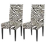 KOBLEN 2 Piece Interesting Zebra Print Dining Room Chair Cover, Spandex Super Fit Stretch Removable Washable Protective Cover for Restaurant, Hotel, Ceremony, Party