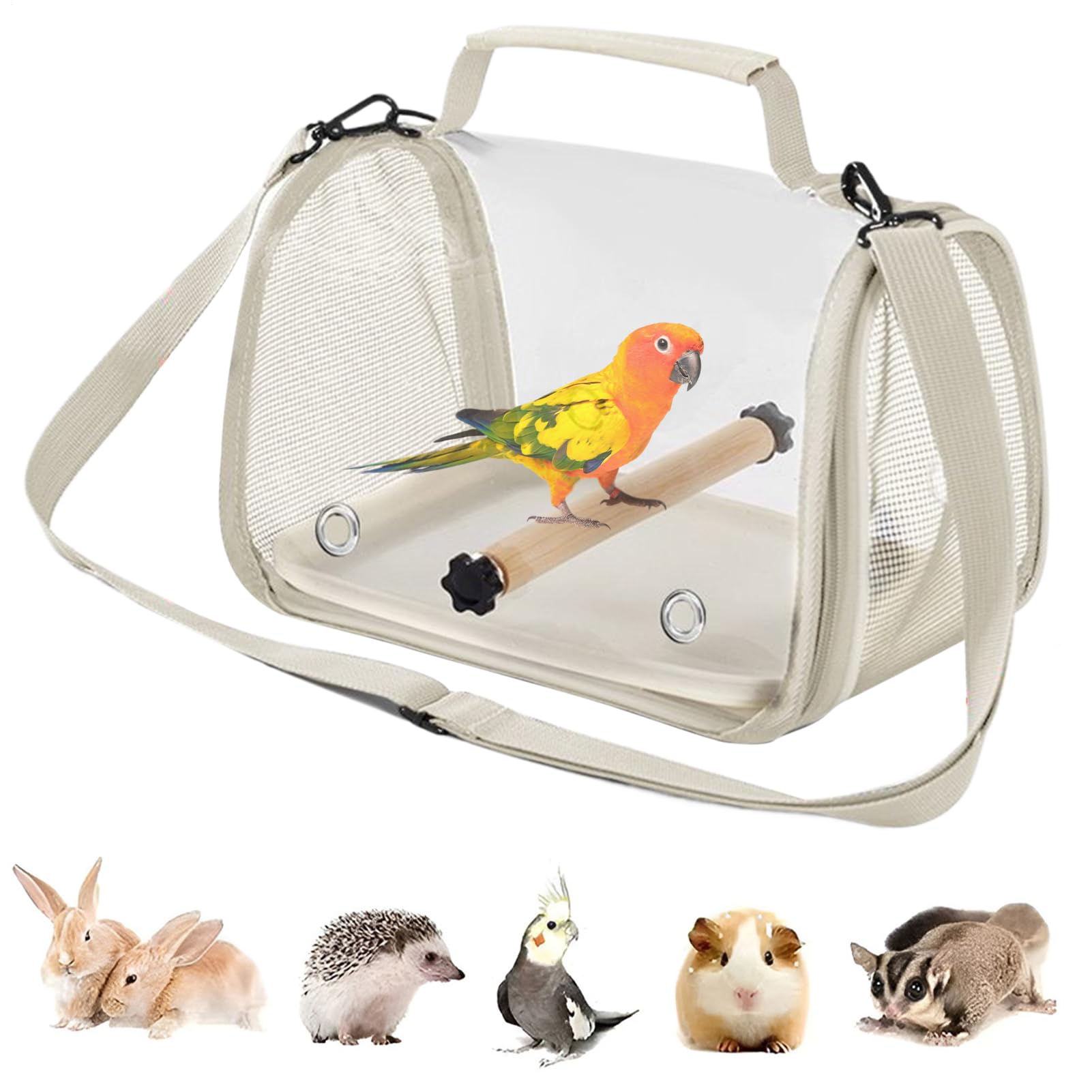 Bird Travel Carrier Backpack, Portable Bird Cage with Standing Perch and Side Window, Breathable Foldable Small Birds Carrier Travel Bag for Parrot Parakeet Small Animals