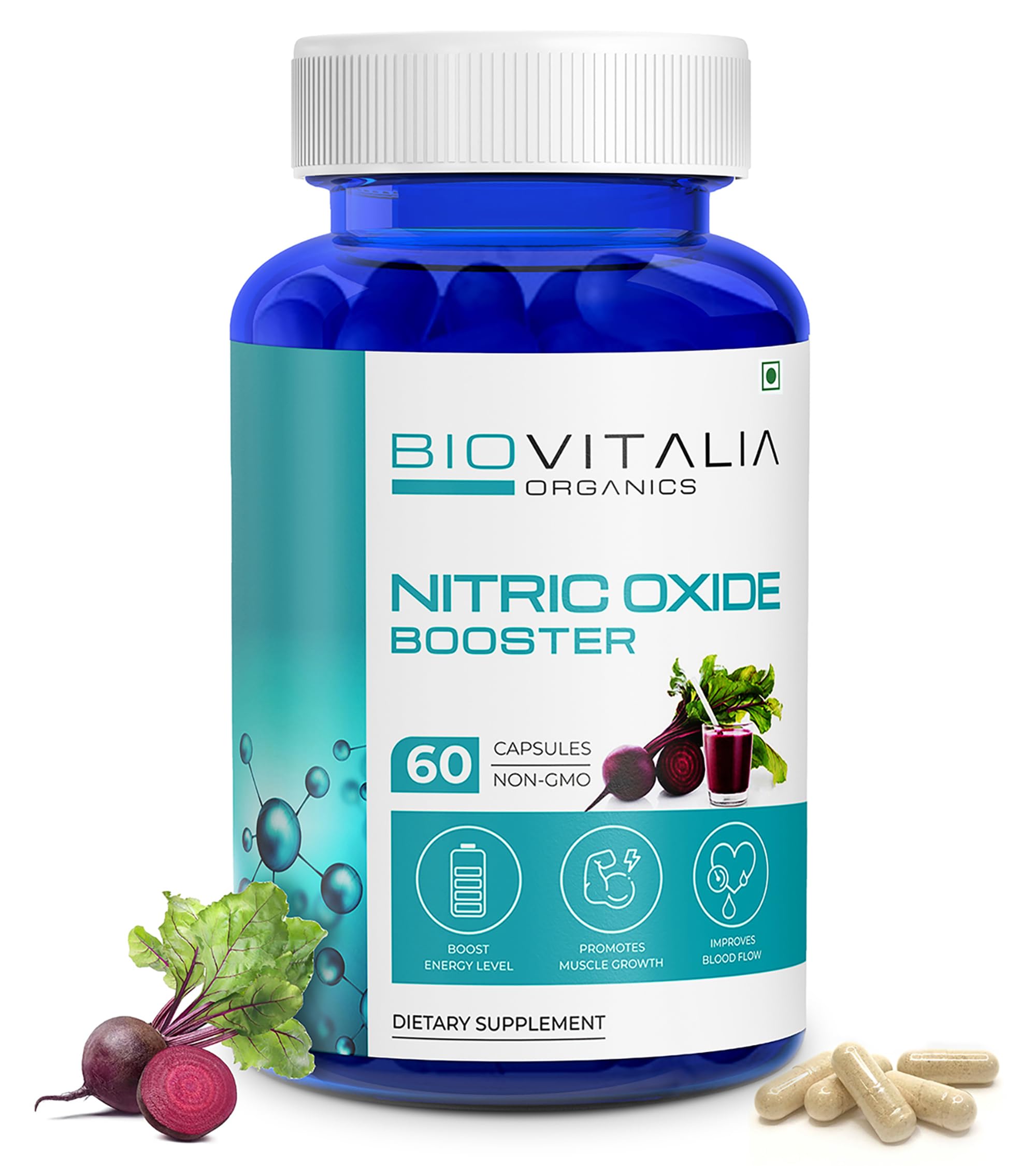 Biovitalia Capsule d'oxyde nitrique L-Arginine | Complément alimentaire | Favorise l'immunité de soutien énergétique | Favorise la croissance musculaire |- 60 capsules végétaliennes