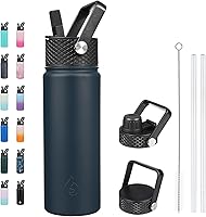 Vista 49 de BJPKPK - Botellas de agua aisladas con tapa con popote, botella grande de metal de 32 onzas con 3 tapas, termo reutilizable sin fugas y sin BPA