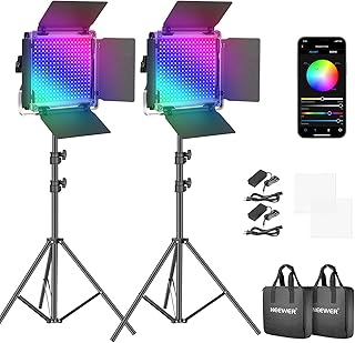 Neewer 660 PRO RGBLED zestaw 2 lamp wideo ze sterowaniem za pomocą aplikacji i statywem, pełen kolor, kolory 360°, 50 W, możliwość ściemniania, dwa kolory, barwa 3200~5600K, oświetlenie wideo CRI97+, do gier, strumieniowania, spotkań na platformie Zoom, Webex, do fotografii