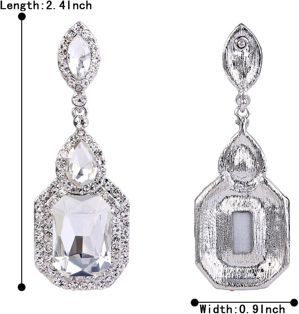 BriLove Women's Wedding Bridal Crystal Emerald Cut Infinity Figure 8 Chandelier Dangle Earrings - Image 5