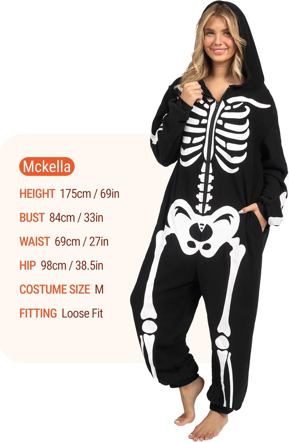 Spooktacular Creations Halloween Skeleton Jumpsuit Adult Skeleton Costume Hooded Jumpsuit Cosplay Costume Sleepwear Homewear