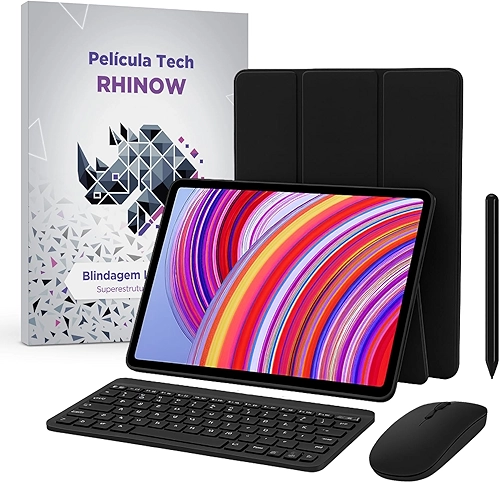 Kit Capa Preta Slim para Xiaomi Redmi Pad Pro 12.1 + Película de vidro + Caneta Precision + Teclado e Mouse (Rhinow)