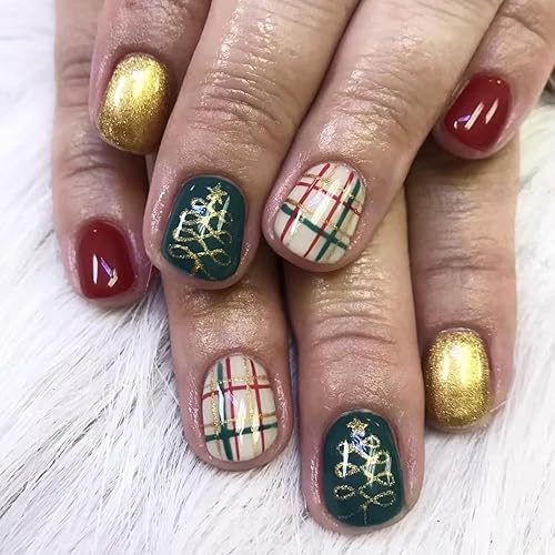 Christmas Press on Nails Short Square - Dark Red Fake