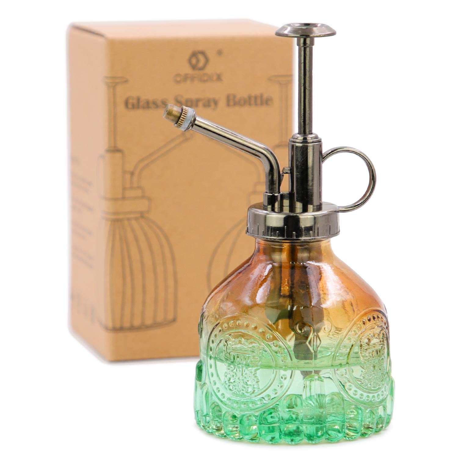 OFFIDIX Glass Plant Mister Spray Bottle, Vintage Spritzer, Succulent Watering Bottle with Bronze Plastic Top Pump, Small Sprayer Mister for Garden and Indoor Plants
