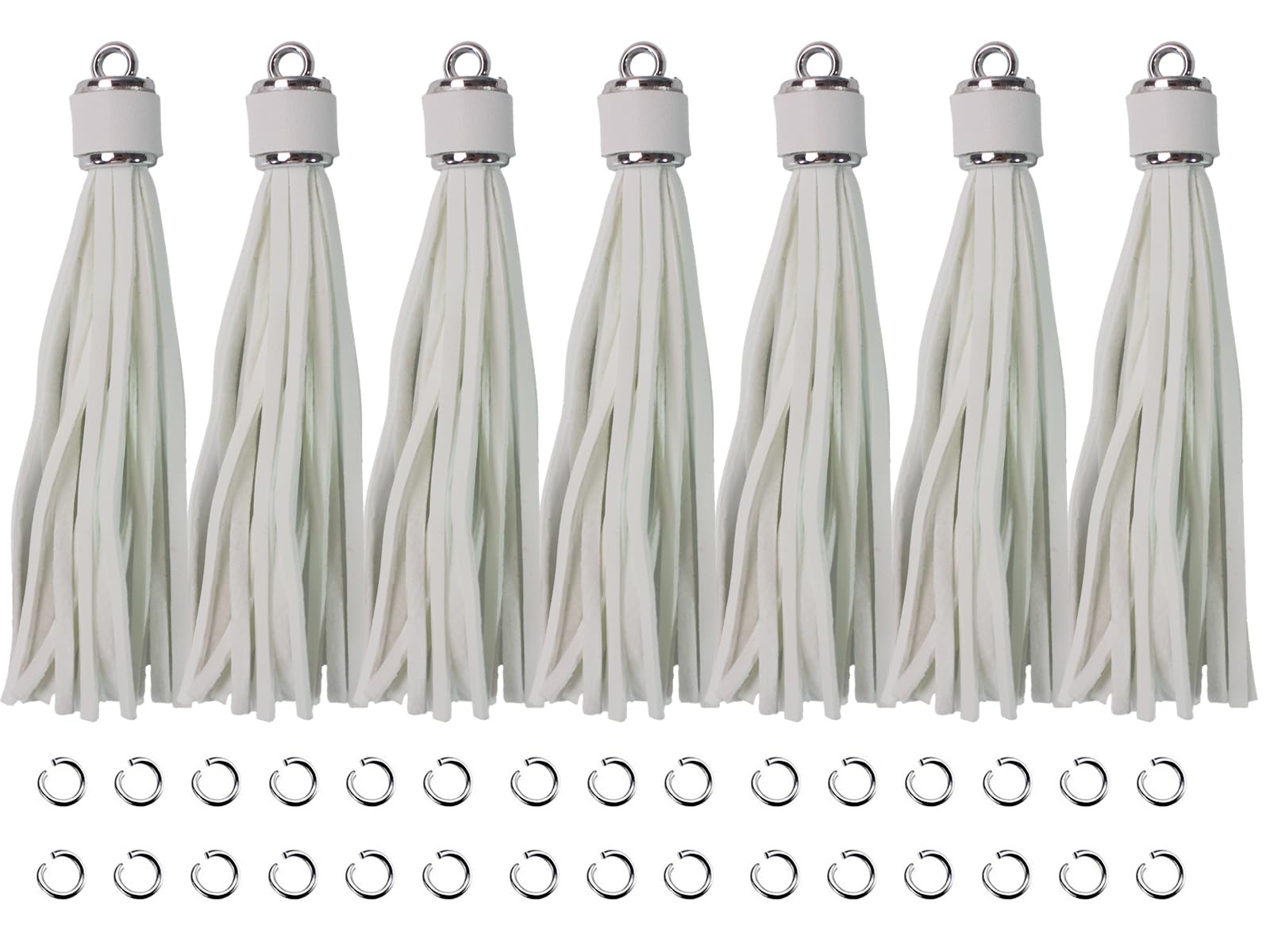 4.3''White Leather Tassels 12Pcs with Silver Caps for Keychains