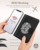 Vista 5 de Slohif Funda para pasaporte para viajes, para mujeres y hombres, bloqueo RFID, protector de pasaporte para tarjetas de tarjeta de embarque, Negro