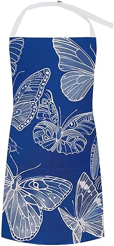 MUSM Apron for Adults - 27.6 X 31.5 Inch, Heavy-Duty Polyester Aprons with Two Large Pockets, Waterproof Several Butterfly Lines Kitchen Apron for