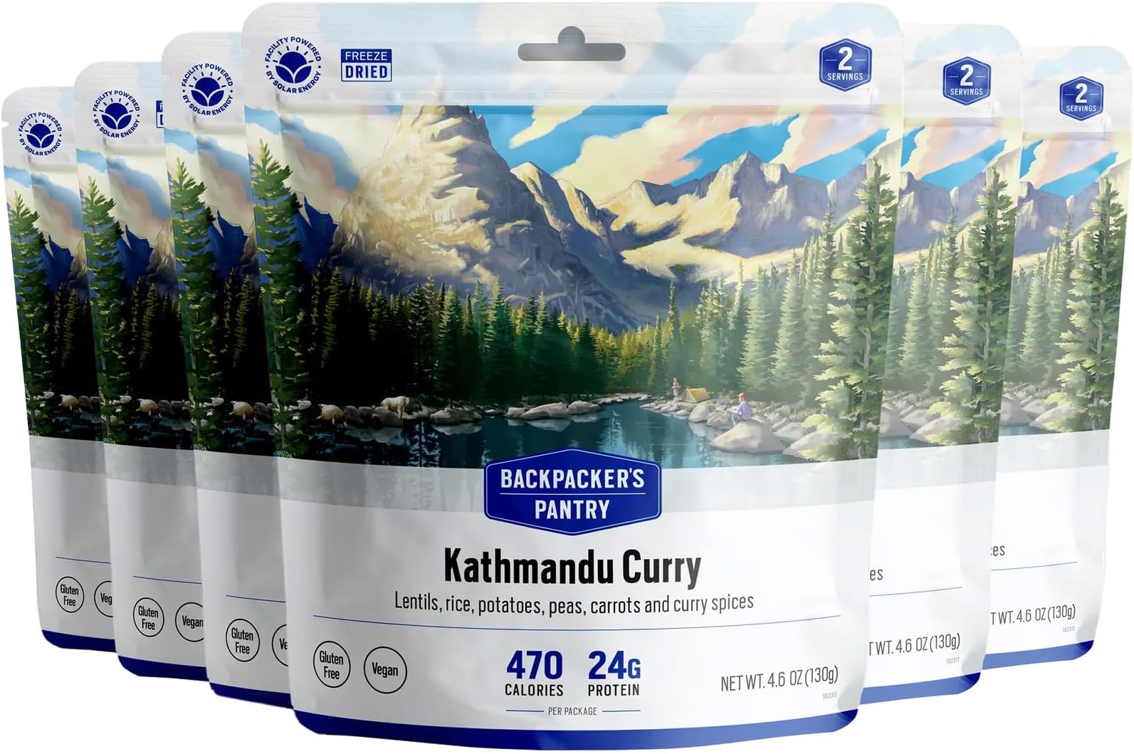 Backpacker's Pantry Kathmandu Curry - Freeze Dried Backpacking & Camping Food - Emergency Food - 24 Grams of Protein, Vegan, Gluten-Free - 6 Count