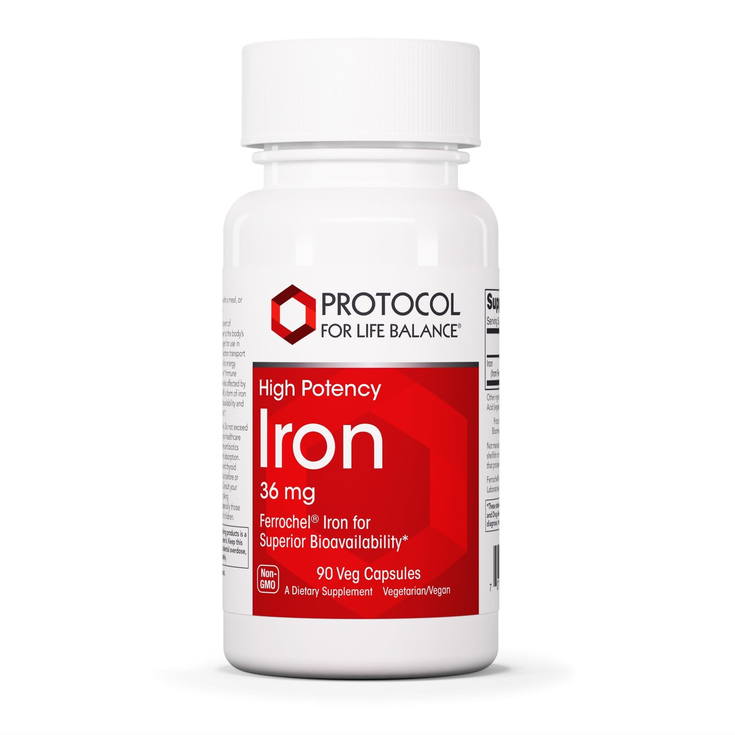 Protocol for Life Balance Iron 36mg, Ferrochel, Energy*, 90 Veg Caps 90 Count (Pack of 1)