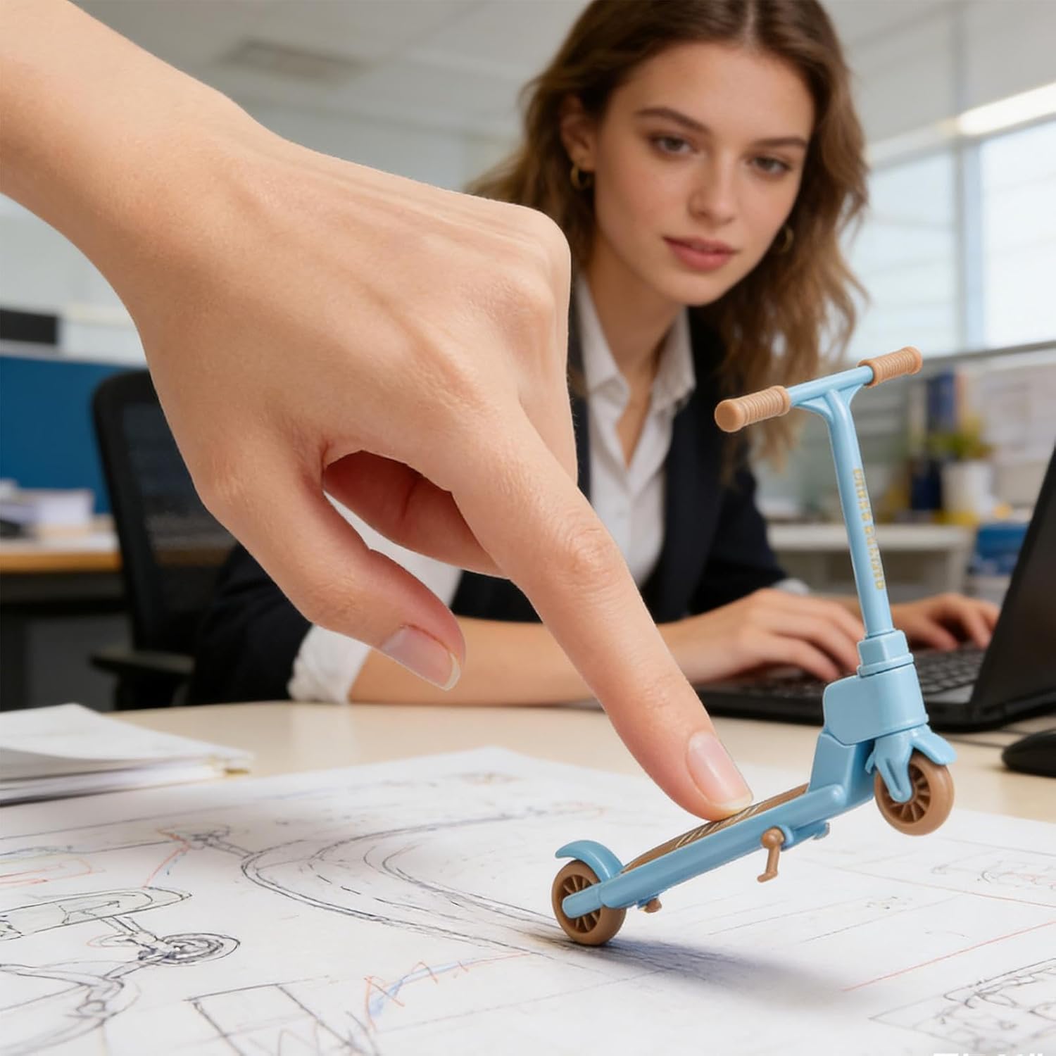 Finger Scooters - Two Wheel Foldable Fun Desk Gadget,Non-Slip Finger Training Toy - for Kids, Party, Home, School, Travel, Fidget, Entertainment