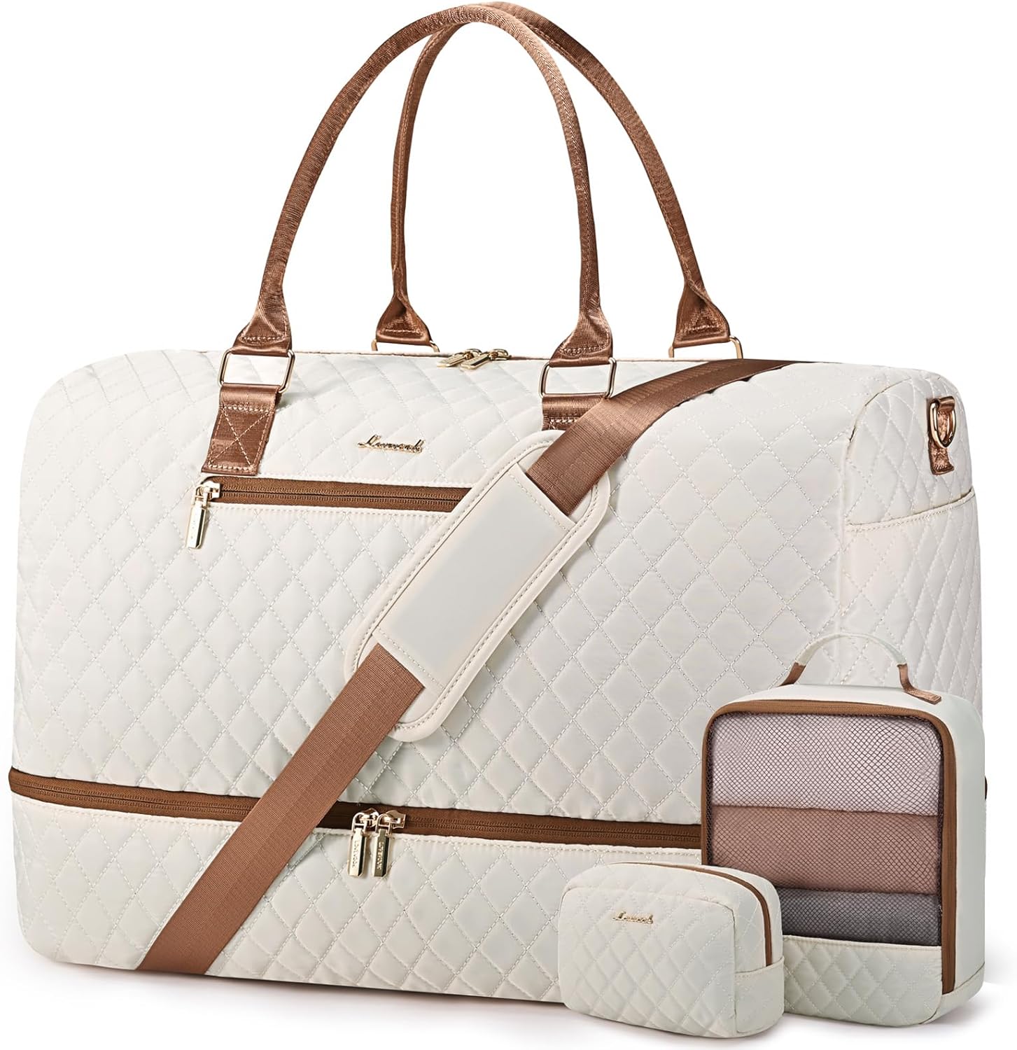 LOVEVOOK Travel Duffle Bag for Women, Weekender Overnight Bag with Shoe Compartment, Carry on Bag with Toiletry Bag, Gym Duffel Bag with Wet Pocket, Hospital Bags for Labor and Delivery 3 Pcs Set