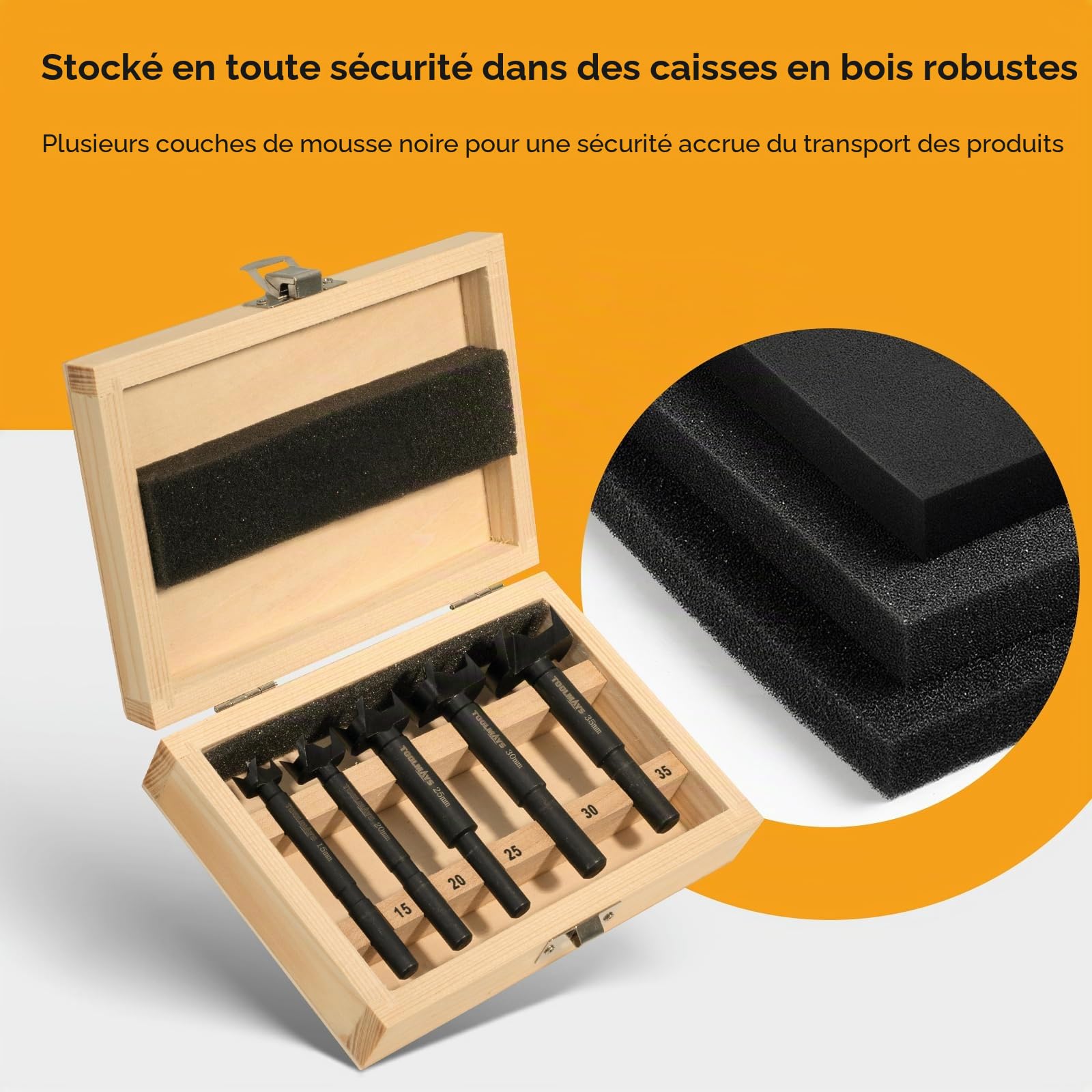 Mèches à Bois 5 pcs Set. Fraise Bois pour Ø 15/20/25/30/35 mm, Mèche Forstner Longueur 90 mm, Forets Forstner