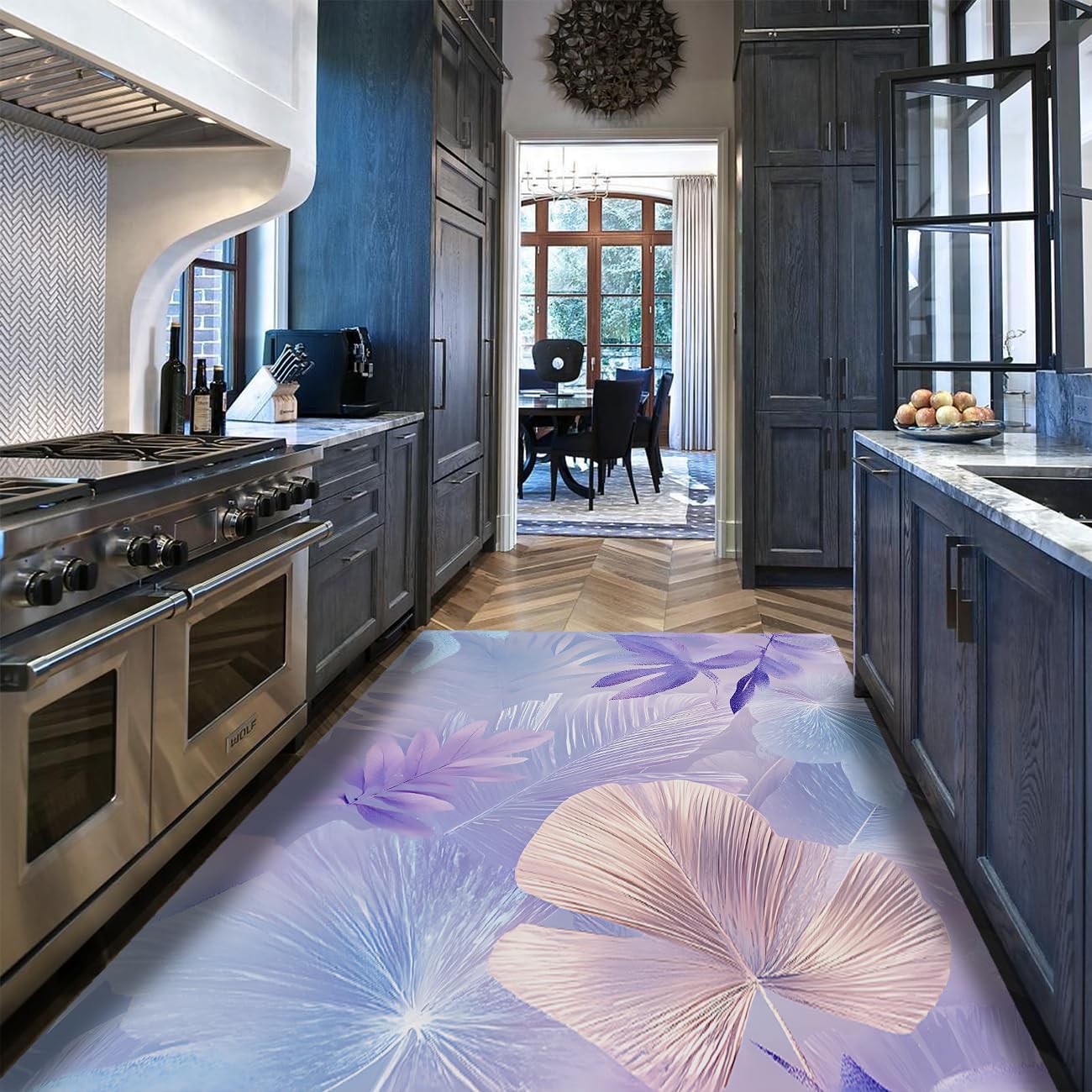 Tapis pour salon motif ginkgo rose et violet déco chambre 150x240